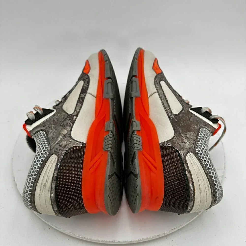 Lanvin Men Size 8 Silver Metallic White Orange Mesh Low Trainer Running Shoes